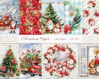 Christmas Digital Papers, Floral Printable Paper, Noel Scrapbook Background, Xmas Junk Journal Ephemera, Christmas Scrapbook Origami 12"x12"
