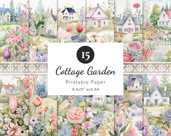 15 x Cottage Garden Scrapbook Papers, Printable Floral Ephemera, Shabby Chic Scrapbook, For Junk Journal, Origami Paper, 8.5x11", A4