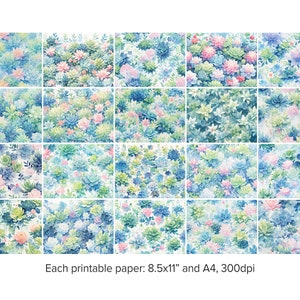 20 Succulents Digital Papers, Watercolor Succulent Cactus Patterns ...
