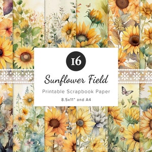16 x pages de journal tournesols, papiers numériques tournesol, automne indésirable journal éphémères, scrapbooking automne, origami, portrait 8,5 x 11 po, A4