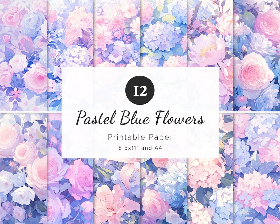 12 Pastel Flowers Digital Papers, Floral Medley Pattern, Printable Origami Paper, Junk Journal