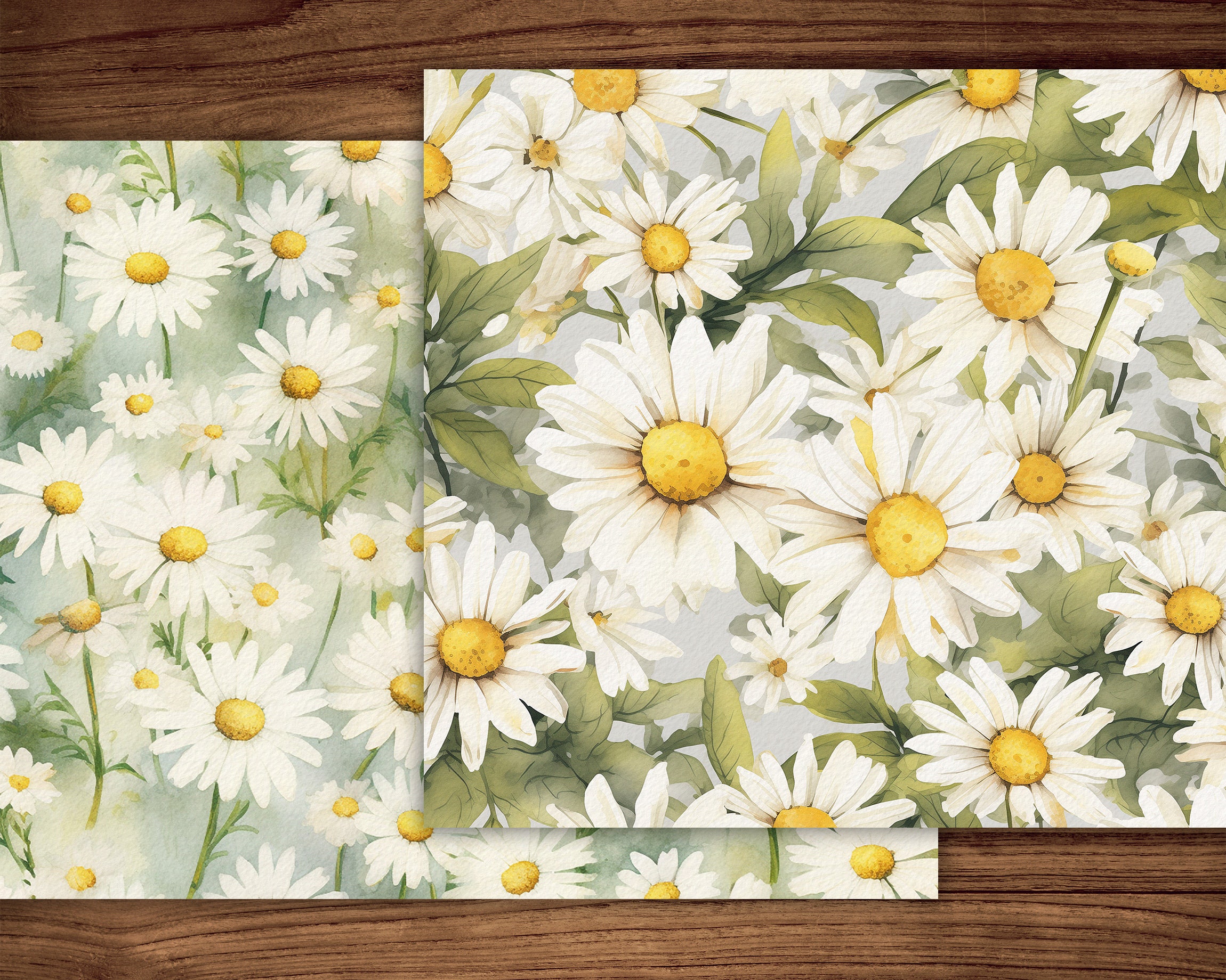 16 X Meadow Daisy Floral Printable Scrapbook Paper, Sunflowers Digital ...