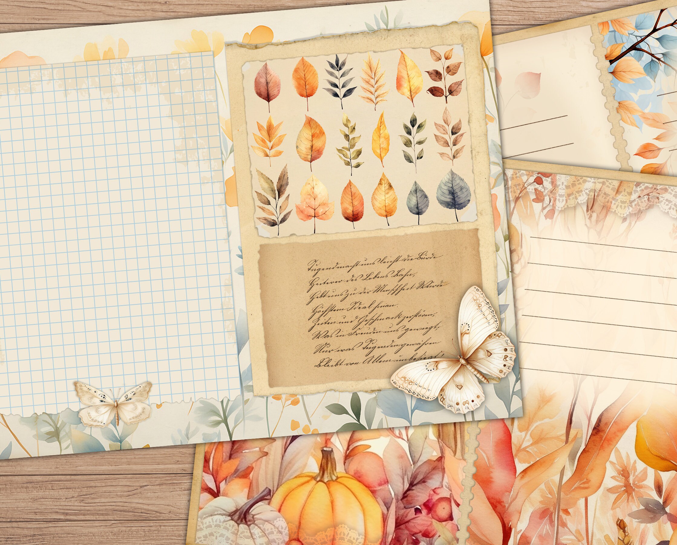 24 X Printable Fall Junk Journal Kit, Autumn Addon Kit, Scrapbook ...