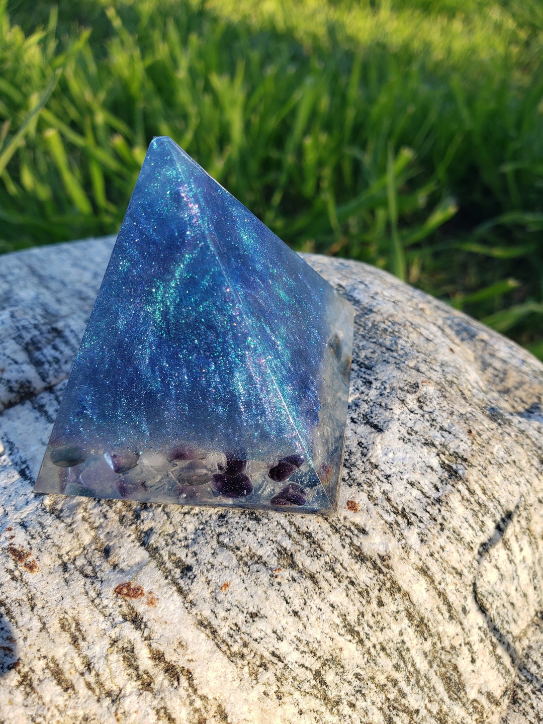 Epoxy Resin Pyramid With Crystals Dice Glitter and More Etsy