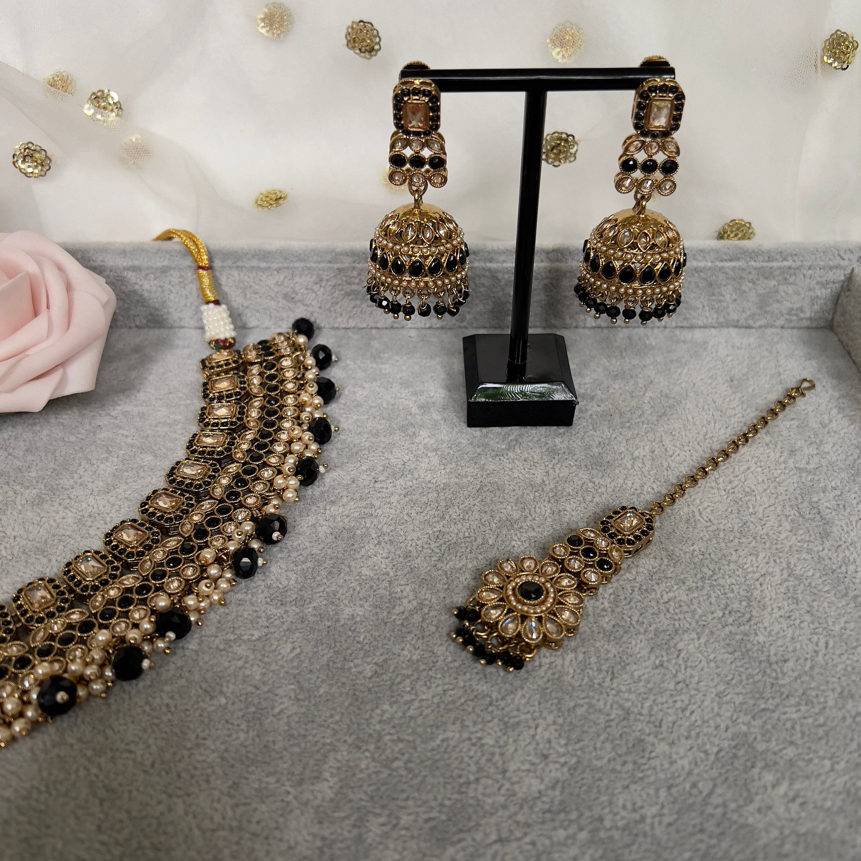 Black and Gold Antique Asian Indian Punjabi Necklace Earring - Etsy UK