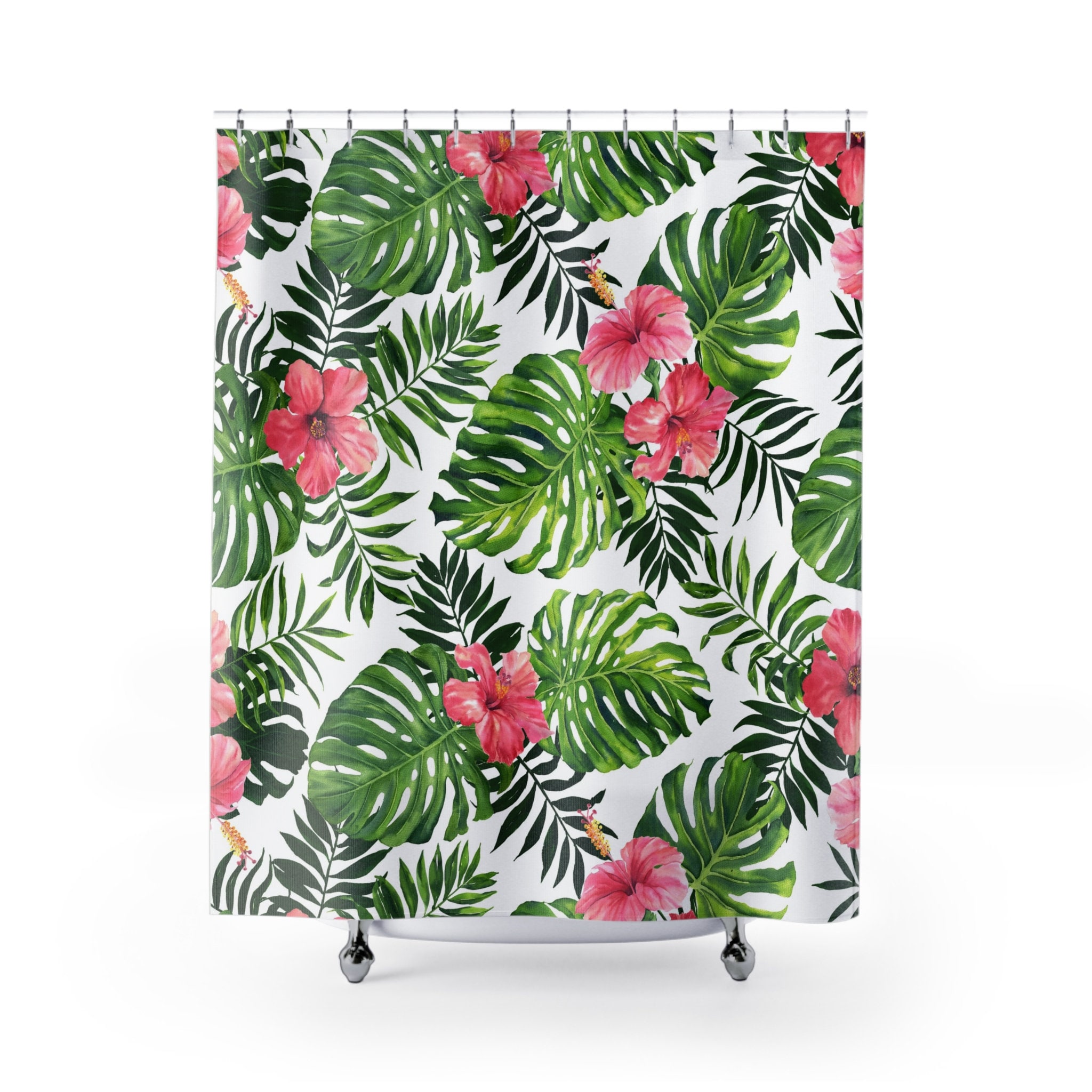Hawaiian Floral Shower Curtain, Cute Beach Bathroom Shower Curtain