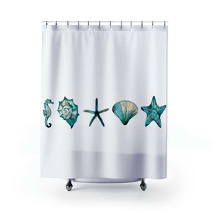 Ocean Sea life Shower Curtain, Cute Beach Bathroom Shower Curtain, Cool Boho Beach Shower Curtain, Aesthetic Coastal Bathroom Decor