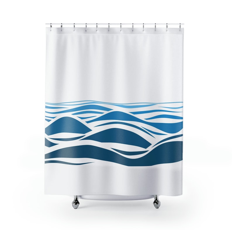 Ocean Wave Shower Curtain, Cute Beach Bathroom Shower Curtain, Cool Boho Beach Shower Curtain