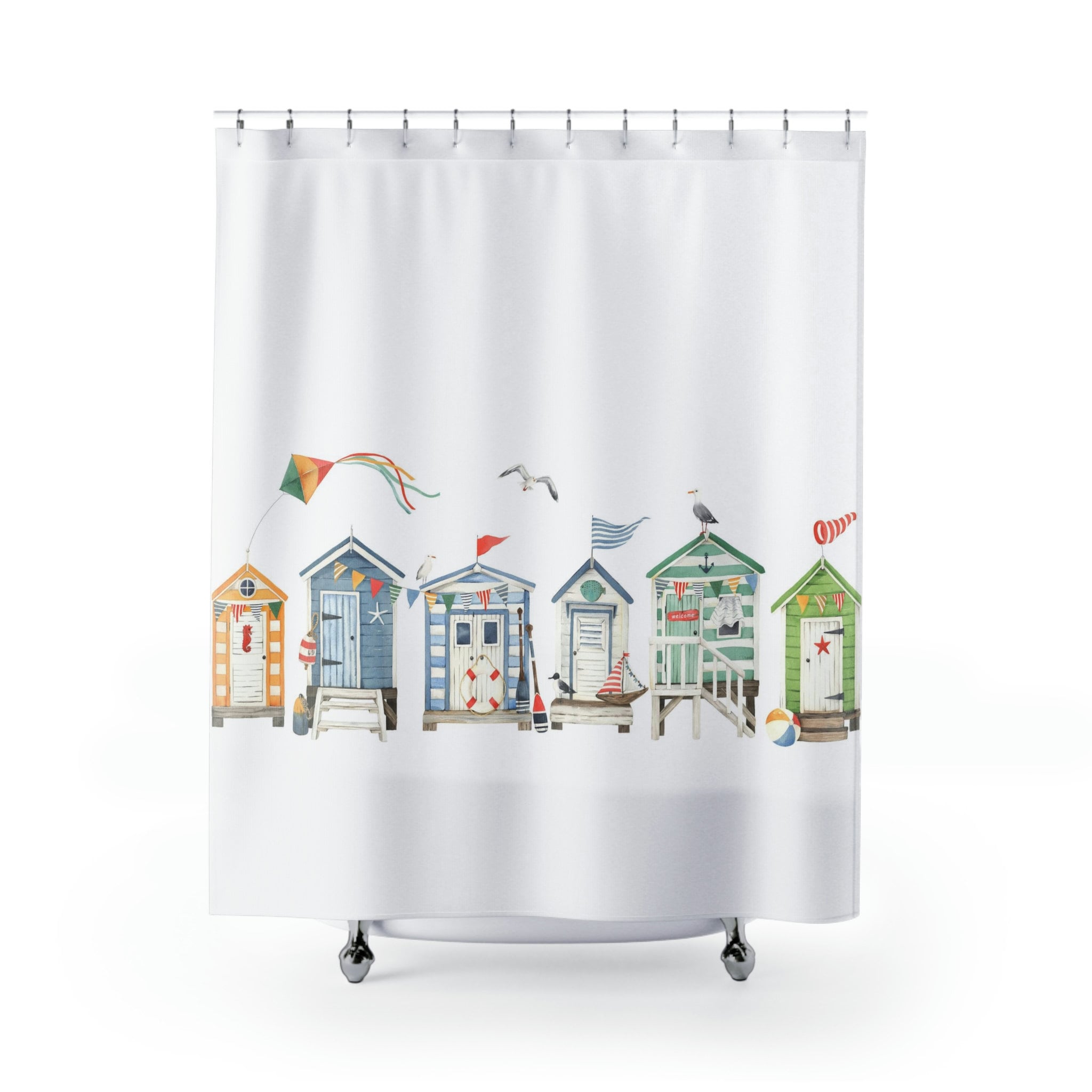 Beach House Shower Curtain, Cute Beach Bathroom Shower Curtain, Cool