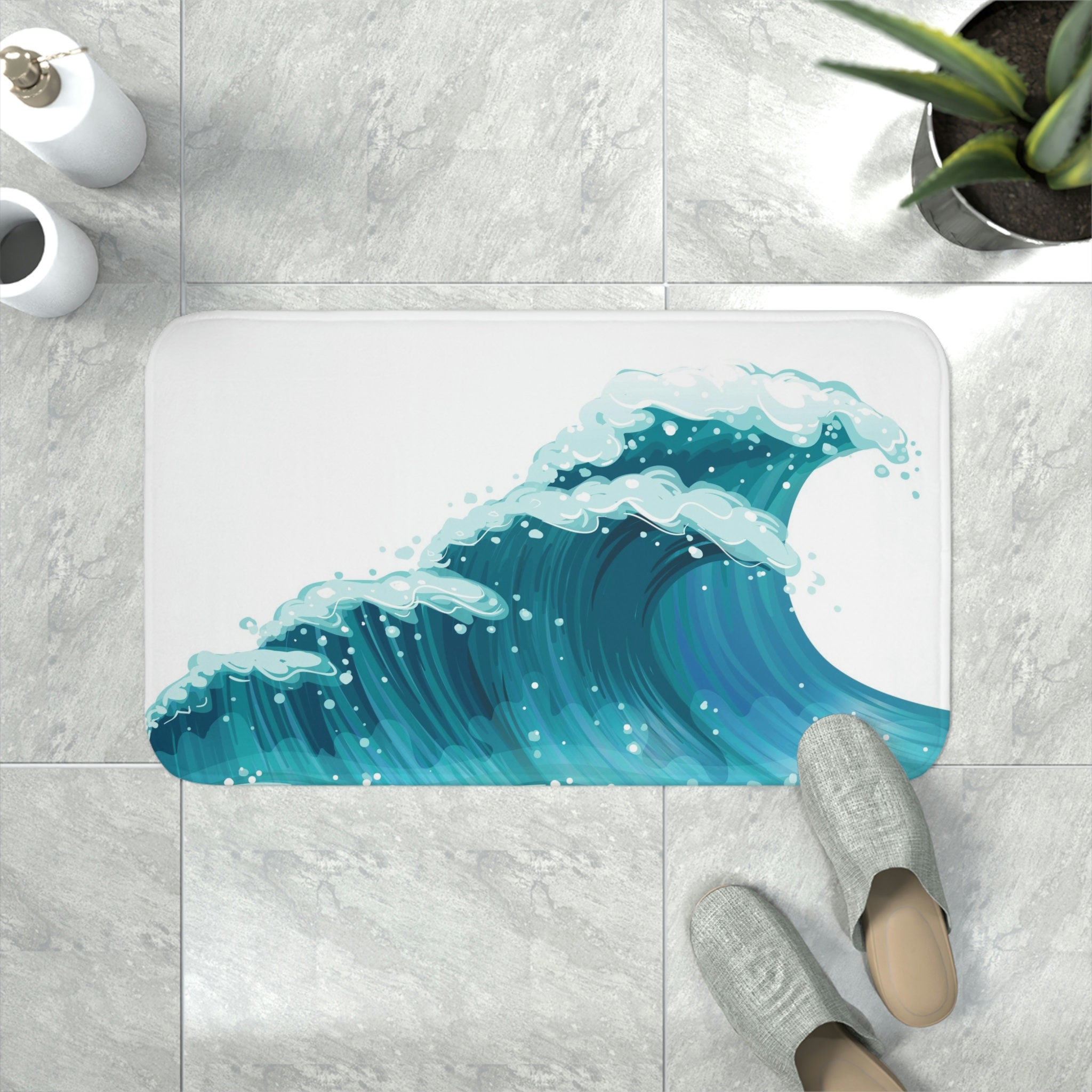 Beach Ocean Waves Bath Mat, Nautical Bathroom Memory Foam Floor Mat ...