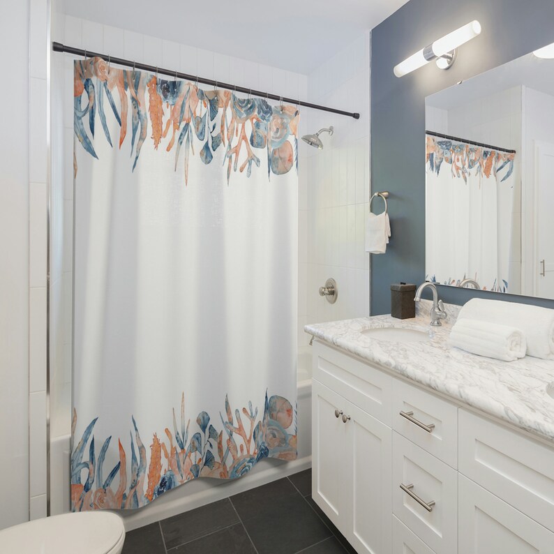 Ocean Seascape Shower Curtain, Cute Beach Bathroom Shower Curtain, Cool ...
