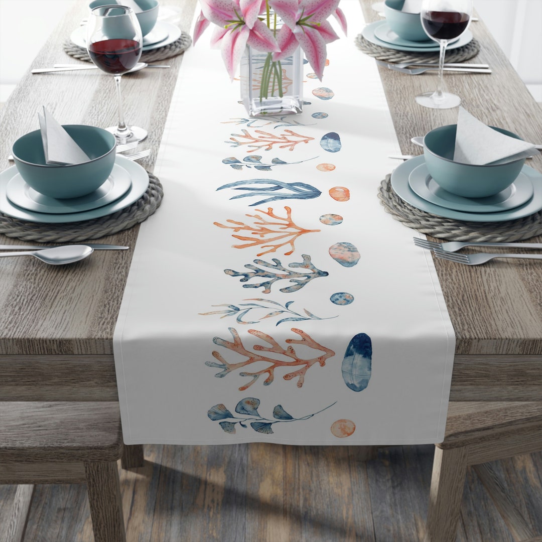 Coastal Table Runner, Modern Beachhouse Table Runner, Easter Holiday Table Runner, Coastal