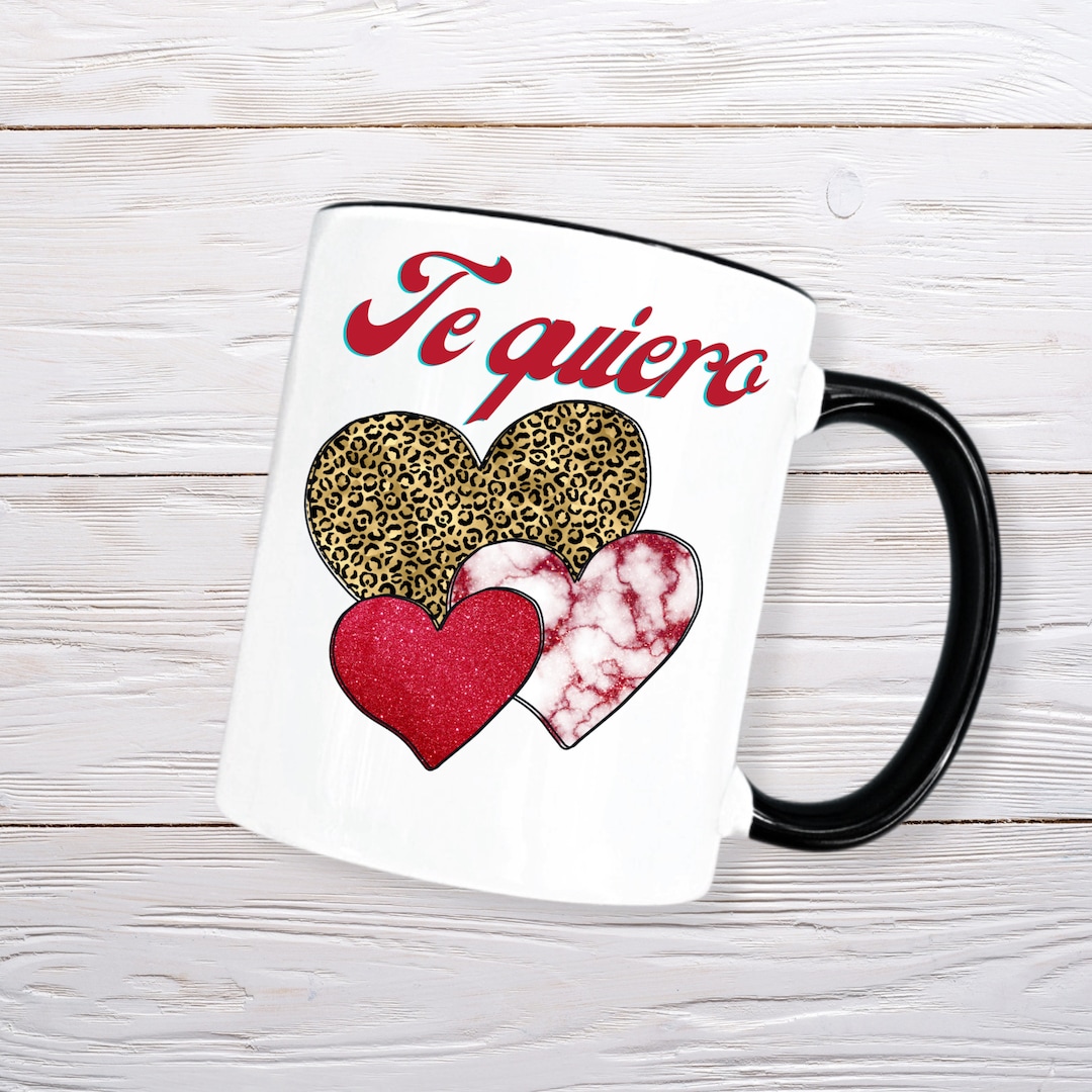 Spanish Language Coffee Mug, Te Quiero Heart Coffee Mug, Leopard Print