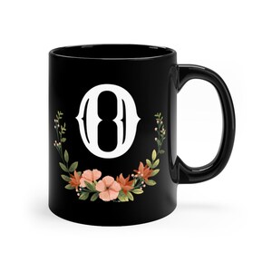 Floral Monogram Mug With Letters, Personalized Letter O Mug, Mug with Initials, Ceramic Cup with Letter, Monogram Letter Mug