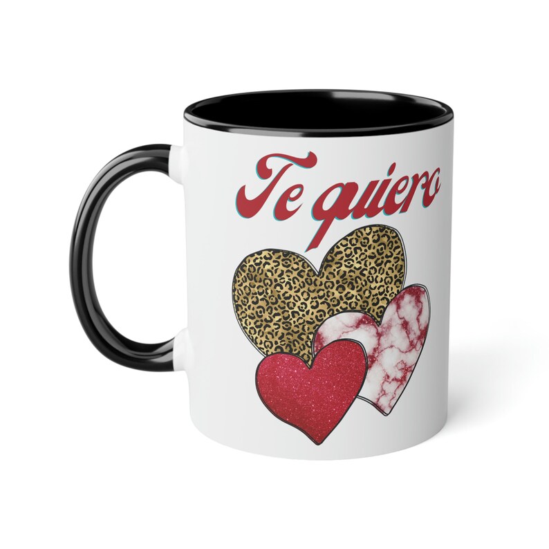 Spanish Language Coffee Mug, Te Quiero Heart Coffee Mug, Leopard Print