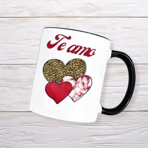 Spanish Language Coffee Mug, Valentines Day Coffee Mug In Spanish, Heart Coffee Mug With Te Amo, Coffee Cup With Heart, Coffee Mug Gift