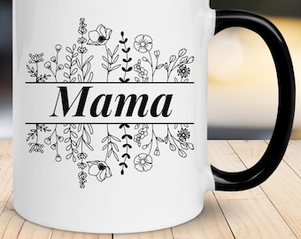 Personalized Wildflower Mother's Day Mug Black and White, Mama Coffee Mug, Coffee Mug, Gift For Mama
