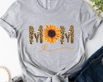 Mom T-Shirt, Leopard Print Mom TShirt, Sunflower Mom Shirt, Mother's Day Shirt Leopard Print, Gift For Mom, Cute Leopard Print T Shirt