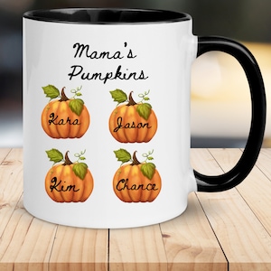 Personalized Mama Pumpkin Coffee Mug, Kids Names Coffee Mug, Custom Pumpkin Name Mug, Custom Mom&#39;s Gift, Fall Coffee Mug For Mom