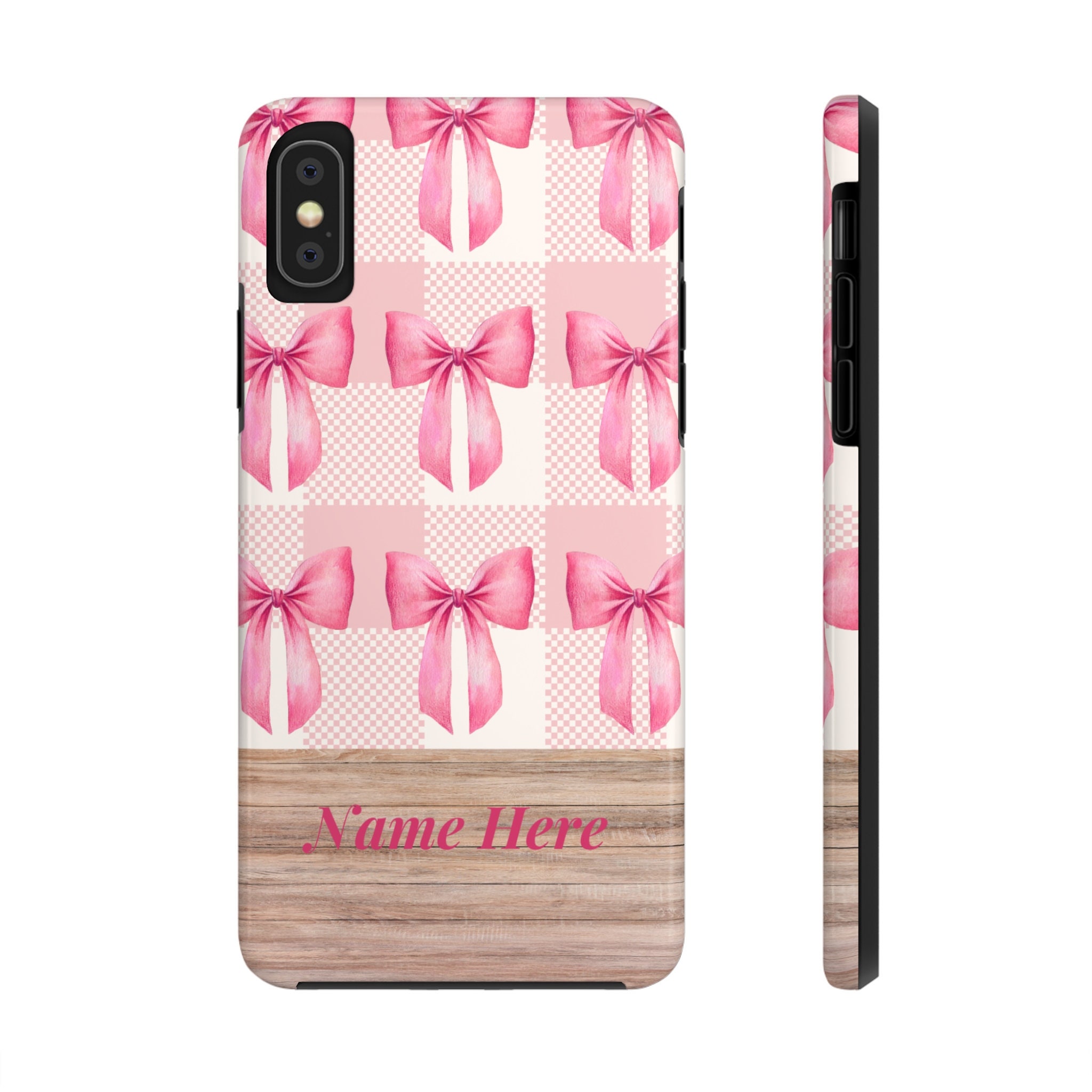 Personalized iPhone Case, Pink Bow Phone Case, Custom Gift, Coquette ...