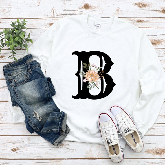 Monogram Floral Print Sweatshirt Initial B Flower Sweater 