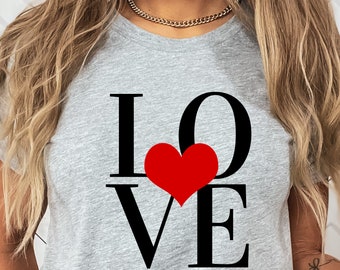 Valentine's Day Red Heart t-shirt, Love Heart Coffee tee, T-shrit With Red Heart, Valentines T-shirt Gift