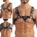 BDSM Domination Mens Chest Harness Black Leather Adjustable Strap Gimp One Size 