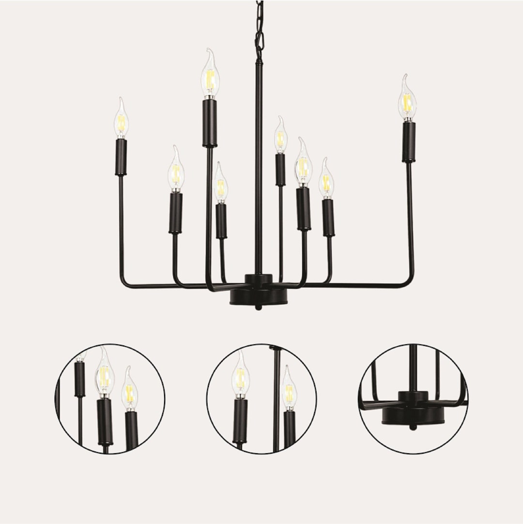 Modern 8 Candle Light Fixture Farmhouse Black Metal Etsy