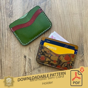 Minimalistischer Leder schmaler Kartenhalter, Leder Brieftasche Digitale PDF-Vorlage, Leder Brieftasche Muster, Muster zum Herunterladen und Herunterladen A4 Größe, LASER BEREIT!