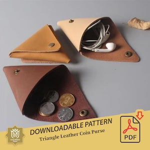 Modello PDF per borsa in pelle triangolare; borsa portamonete minimalista in pelle fai da te, custodia in pelle per cuffie e cavo dati, borsa portamonete PDF