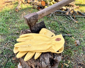 Gants de Bushcraft en cuir de qualité supérieure, fabriqués pour la nature : gants en cuir durables idéaux pour le Bushcraft, le camping, les activités de plein air et les réparations