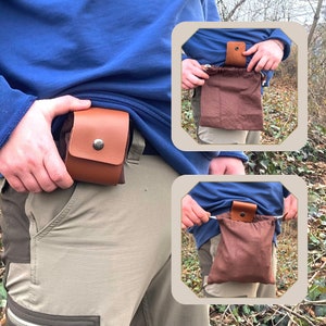 Handcrafted Leather and Canvas Foraging Belt Bag - Collapsible Outdoor Gear for Hiking, Camping, and Mushroom Picking