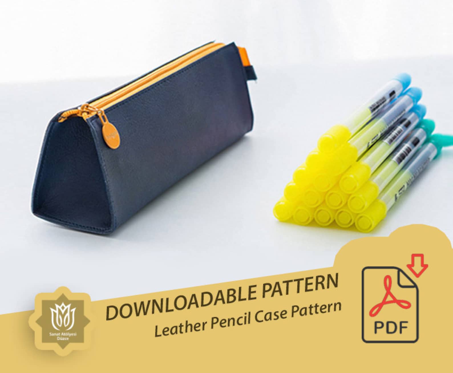 Leather Zip Pen/pencil Holder Pattern Slim Cosmetic Case Etsy