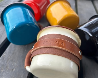 Mug émaillé personnalisé, Mug émaillé personnalisé en cuir, Mug de camping, Mug cadeau, Mug de voyage, Mug d&#39;extérieur, Mug cadeau en cuir