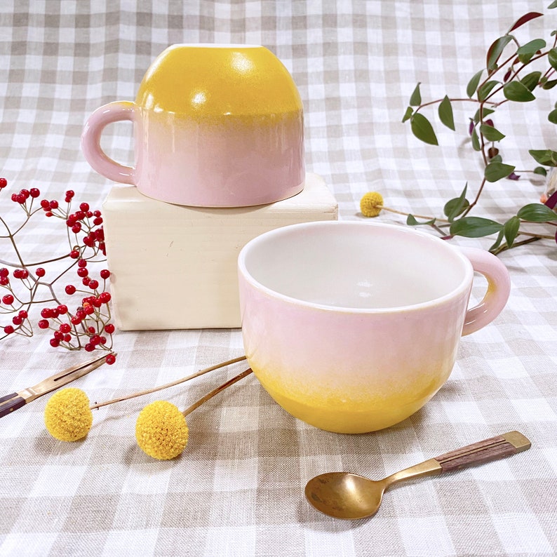 Hand-thrown Ceramic, Ombre Mug Pinky Swear, Coffee Cup, Matcha Bowl image 1