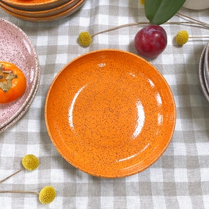 Unique Handcrafted Ceramic Tall Plate (Persimmon on Pine) for Pasta, Salad, Breakfast Bites and One-plate Meals