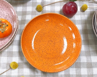 Unique Handcrafted Ceramic Tall Plate (Persimmon on Pine) for Pasta, Salad, Breakfast Bites and One-plate Meals