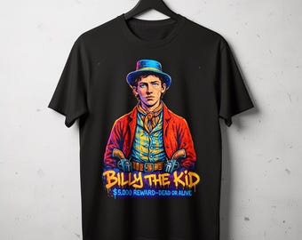 Billy the Kid Wanted Poster T-Shirt Design, Vintage Western Outlaw Graphic Tee