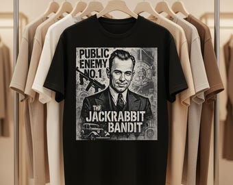 Vintage Gangster Poster T-Shirt Design, Public Enemy No.1 Jackrabbit Bandit Graphic Tee