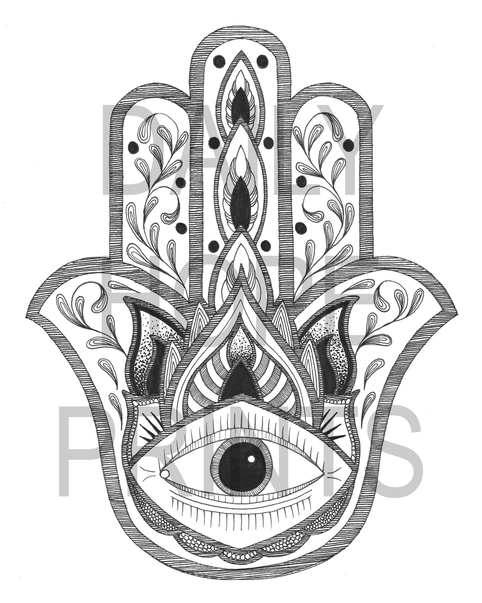 Hamsa Hand Art Print Downloadable Print Drawing | Etsy