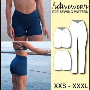 Patrón de costura en PDF de pantalones cortos y leggings para gimnasio cruzados / ¡Crea tu propia ropa deportiva!