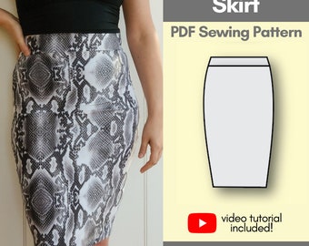 Falda lápiz elástica de cintura alta Patrón de costura PDF / ¡Haz tus propios conjuntos!
