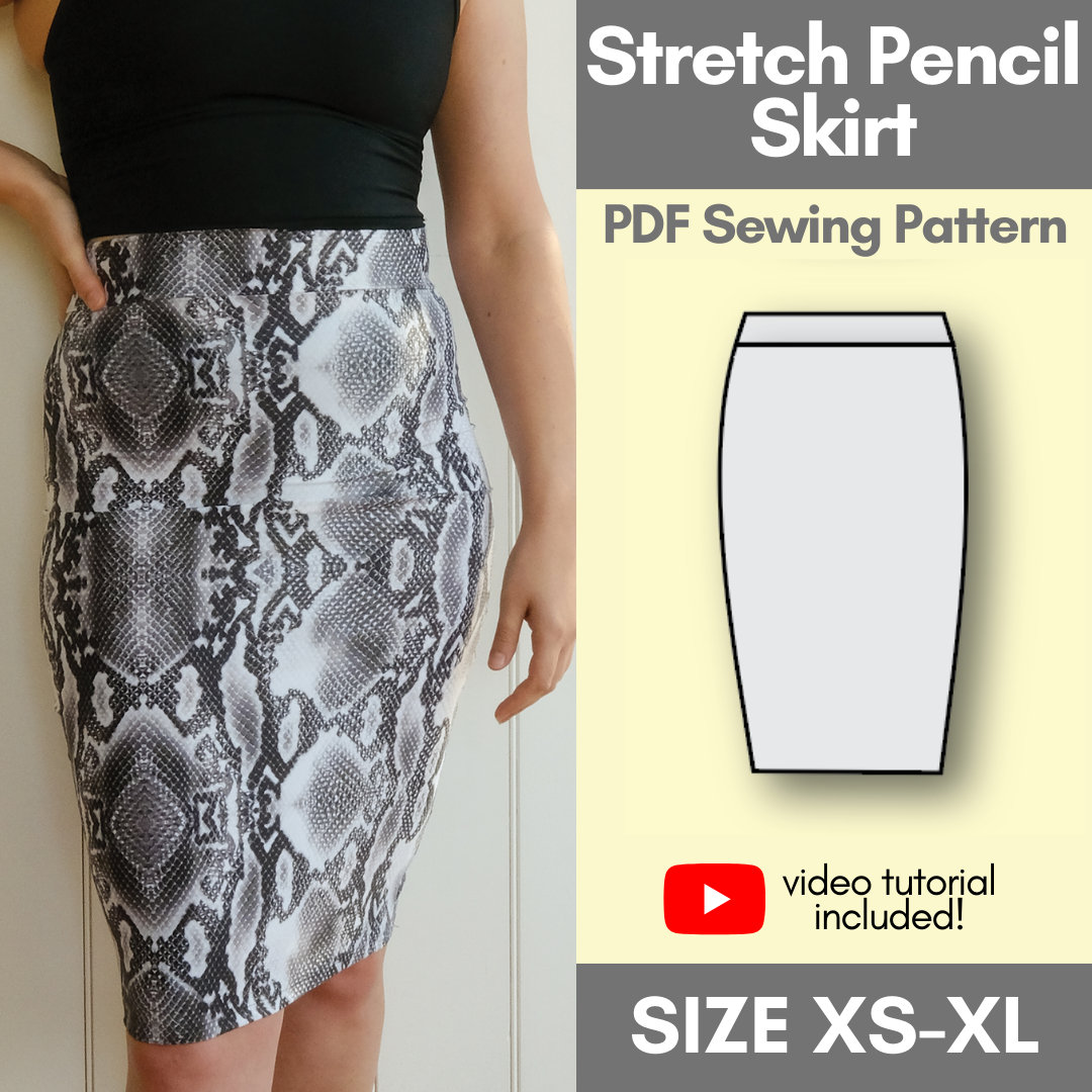High Waist Stretch Pencil Skirt PDF Sewing Pattern Make Your Own