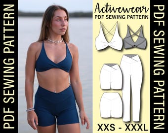 Twist Crop & Crossover Waist Leggings Set PDF Sewing Pattern | Make your own activewear set!