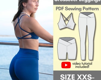 Gym Crop and Cross Waist Leggings Set PDF Sewing Pattern | Make your own activewear set!