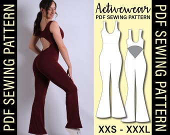 Jumpsuit Flare Leg PDF Sewing Pattern | Make your own activewear!