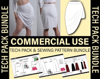 Asymmetrical Skirt Sewing Pattern with Built-In Shorts: Tech Pack (Commercial Use)