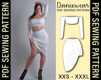 Asymmetrical Skirt & Off Shoulder Top Sewing Pattern (PDF Download, XXS-XXXL)