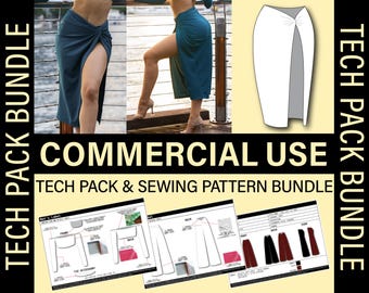 COMMERCIAL USE:  Twist Skirt and Bikini Bottoms Tech Pack & Sewing Pattern | Start your own business!