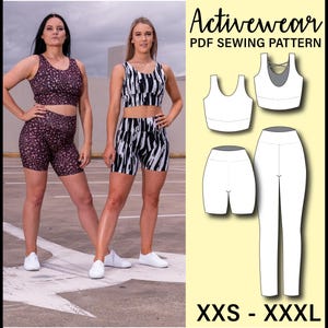 Patrón de costura en PDF de conjunto de top corto y leggings de cintura alta / ¡Crea tu propio conjunto de ropa deportiva!